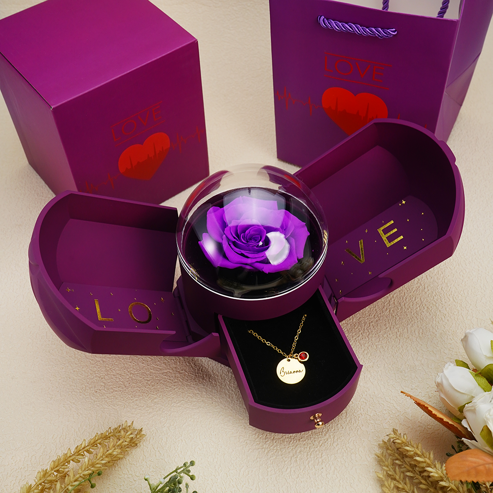 Endless Love - Birthstone Necklace with Engravings - Rose Gold
