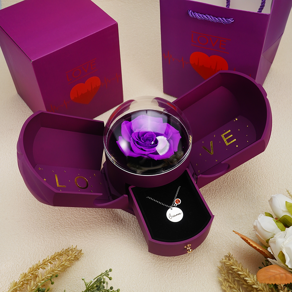 Endless Love - Birthstone Necklace with Engravings - Rose Gold