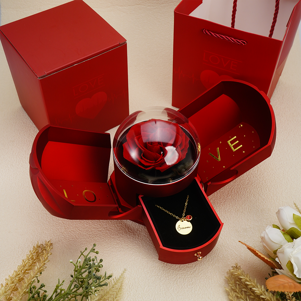 Endless Love - Birthstone Necklace with Engravings - Rose Gold
