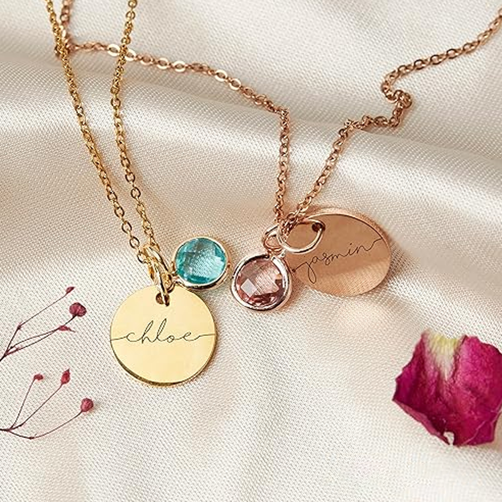 Endless Love - Birthstone Necklace with Engravings - Rose Gold