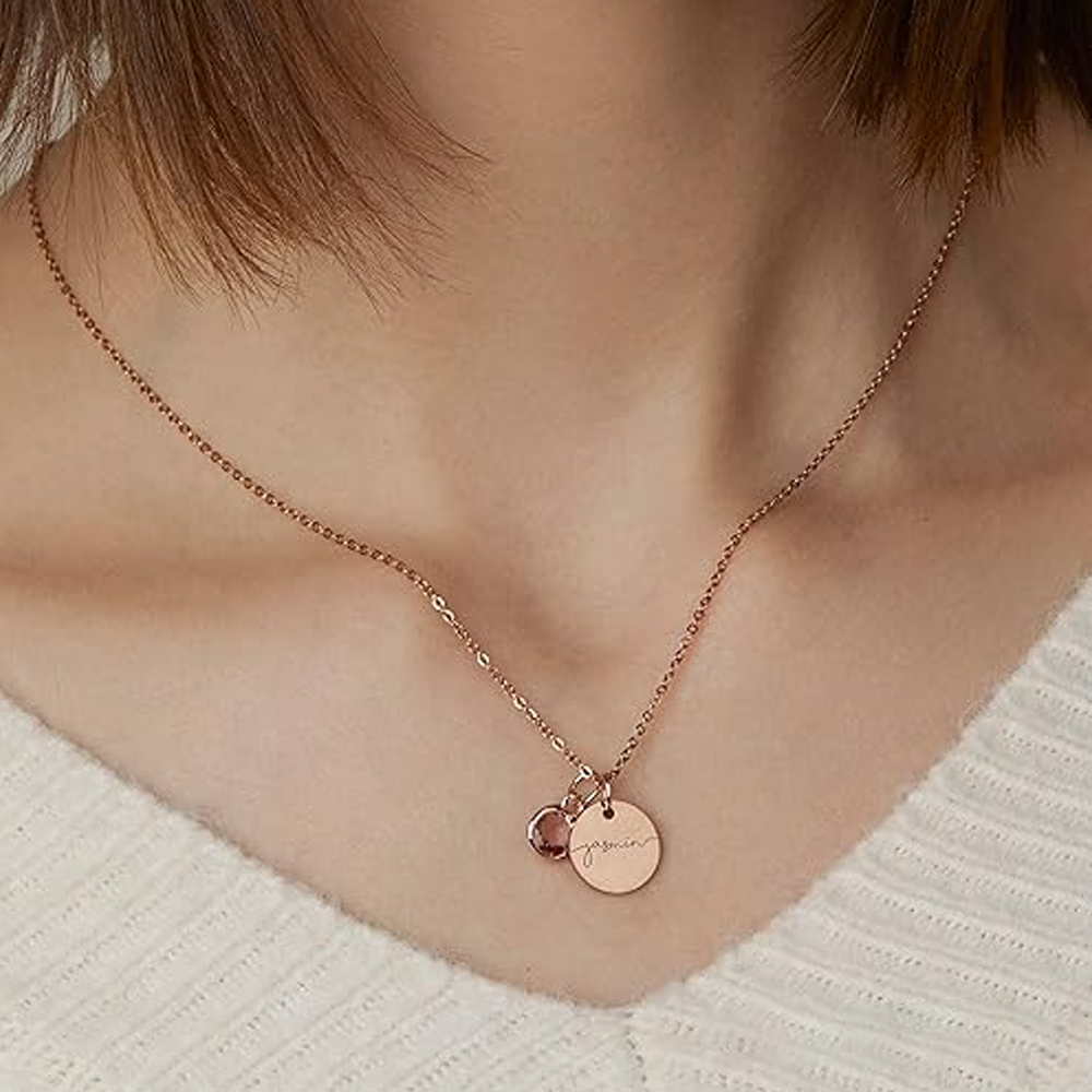 Endless Love - Birthstone Necklace with Engravings - Rose Gold