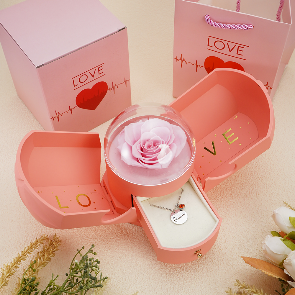 Endless Love - Birthstone Necklace with Engravings - Rose Gold