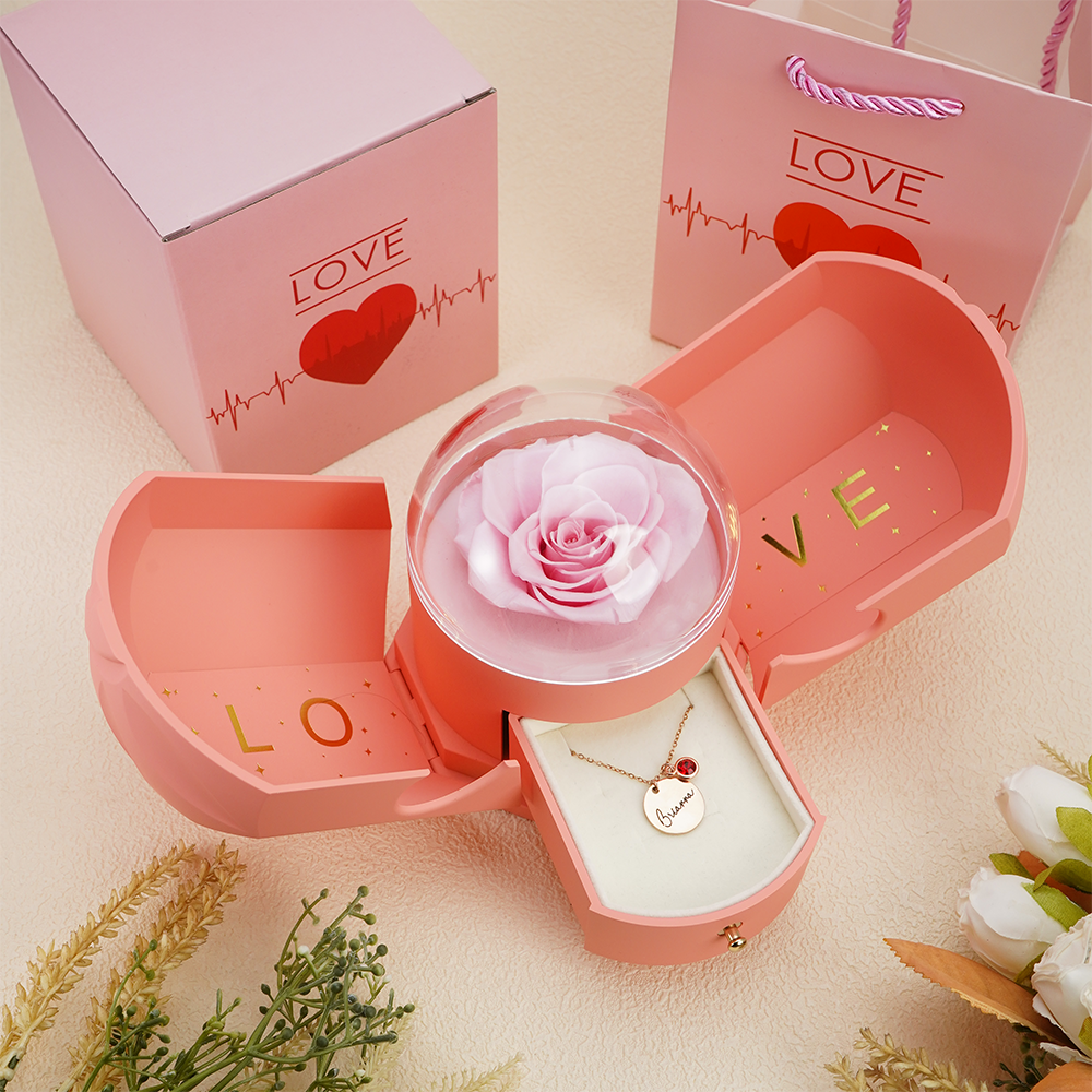 Endless Love - Birthstone Necklace with Engravings - Rose Gold