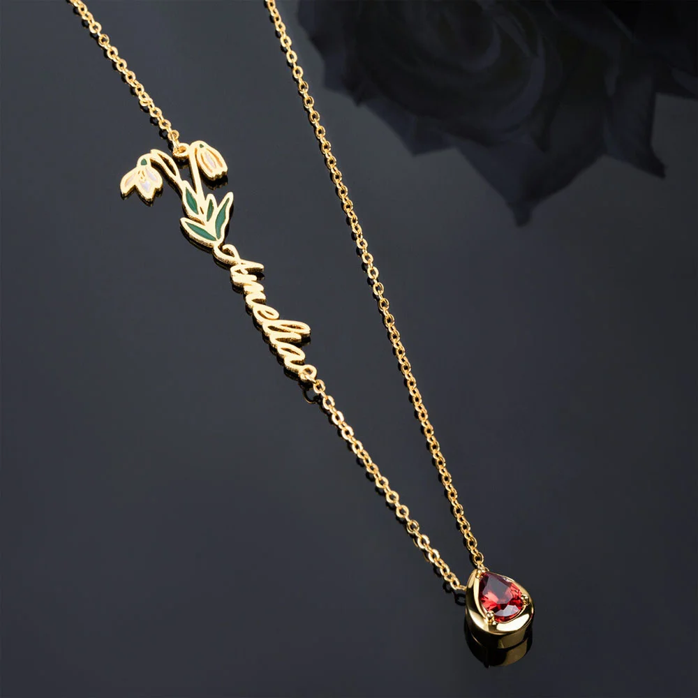 Personalized Necklace for Women with Stone Name and Birth Flower Birthday Gift - Rosegold