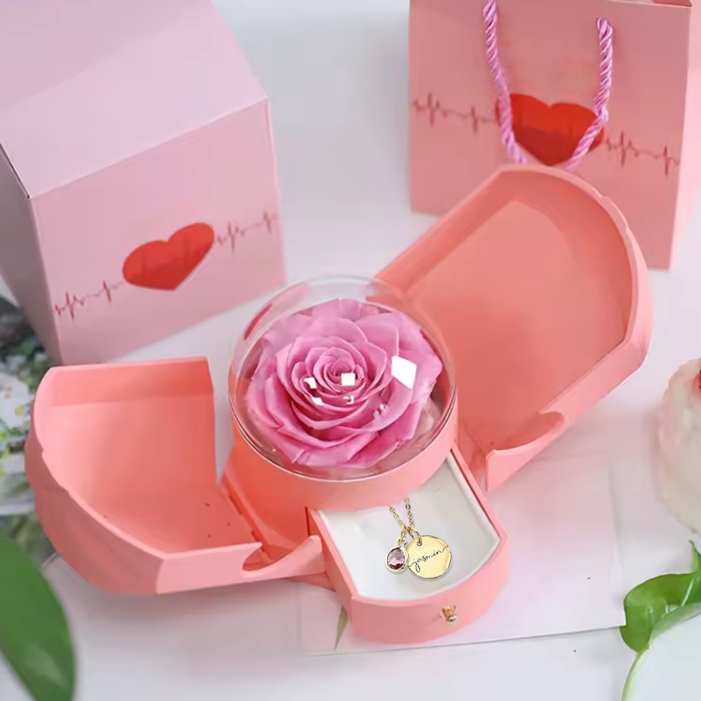Endless Love - Birthstone Necklace with Engravings - Rose Gold
