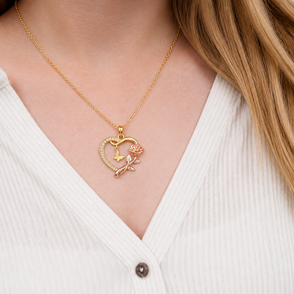 Apology Gift For Her - Rose and Butterfly Necklace