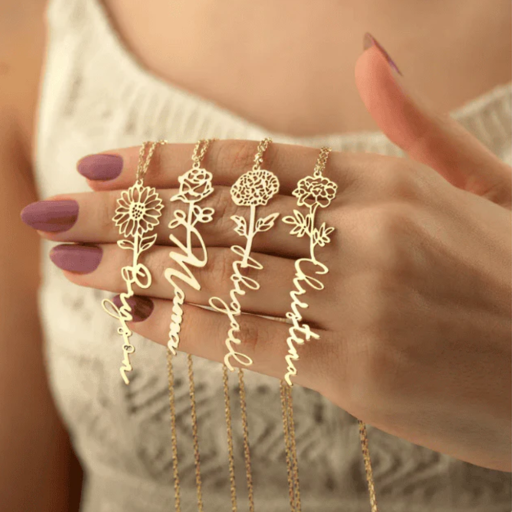 To my Queen - Birth Flower Name Necklace